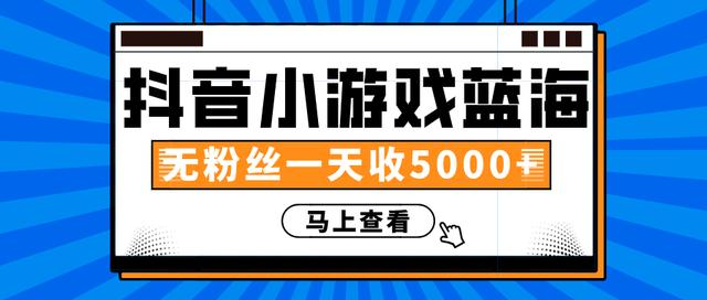 赚钱计划：抖音小游戏蓝海项目，无粉丝一天收入5000+-连烟牍库