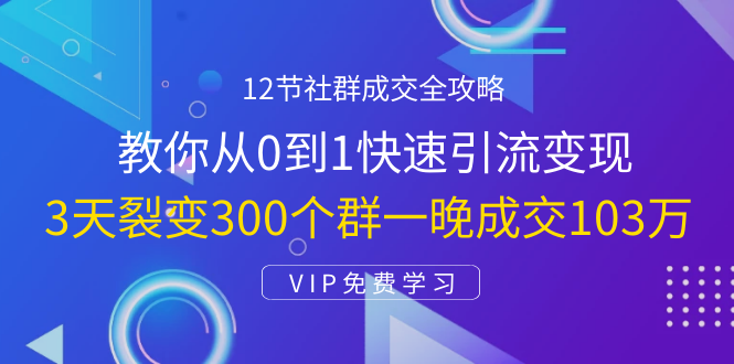 12节社群成交全攻略：从0到1快速引流变现，3天裂变300个群一晚成交103万-连烟牍库