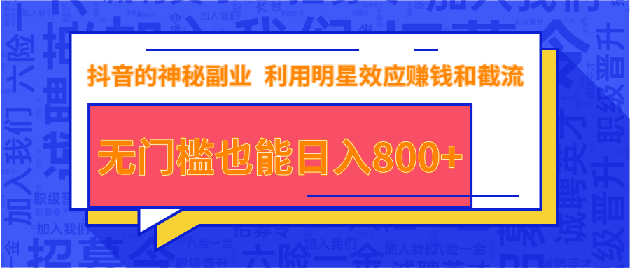抖音上神秘副业项目，利用明星效应赚钱和截流，无门槛也能日入800+-连烟牍库