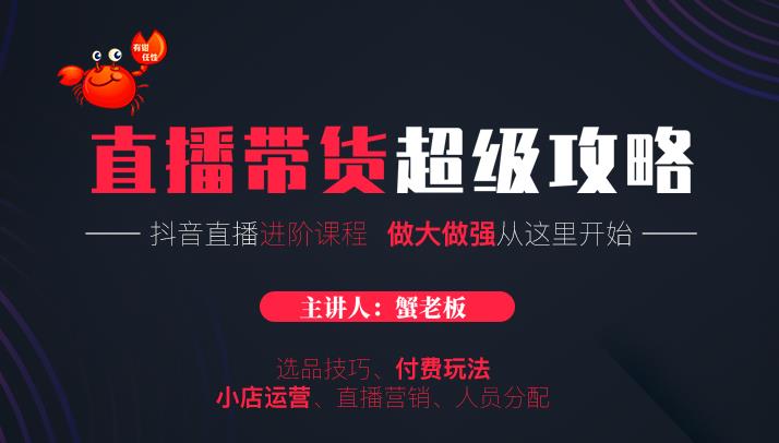 蟹老板抖音直播带货超级攻略：抖音直播带货的详细玩法，小店运营、付费投放等-连烟牍库