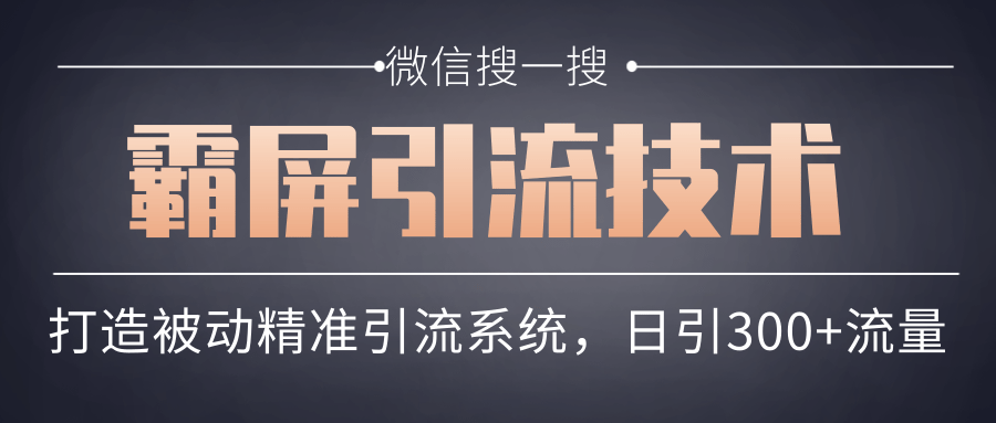 微信搜一搜霸屏引流技术，打造被动精准引流系统，轻松日引300+流量-连烟牍库
