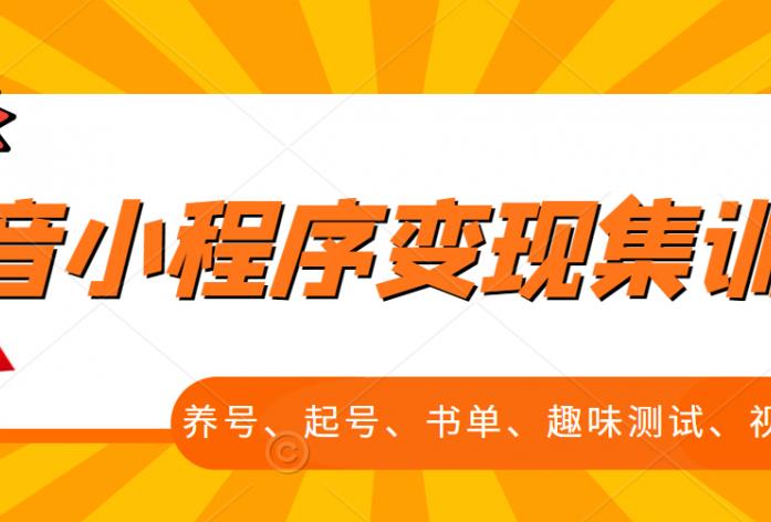 抖音小程序变现集训课，养号、起号、书单、趣味测试、视频剪辑，全套流程-连烟牍库