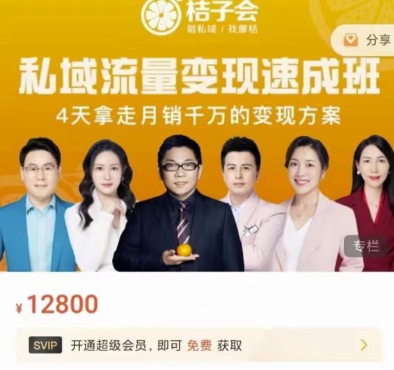桔子会·私域流量变现速成班，4天拿走月销千万的变现方案 价值12800元-连烟牍库