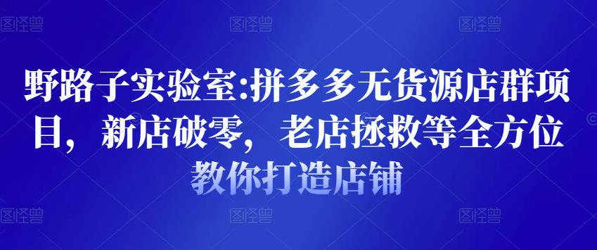 野路子实验室:拼多多无货源店群项目，新店破零，老店拯救等全方位教你打造店铺-连烟牍库