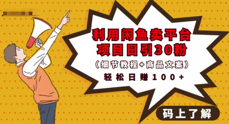 利用闲鱼卖平台项目课程资源日引流30+精准粉丝，轻松日赚100+，积累人脉可实现二次变-连烟牍库