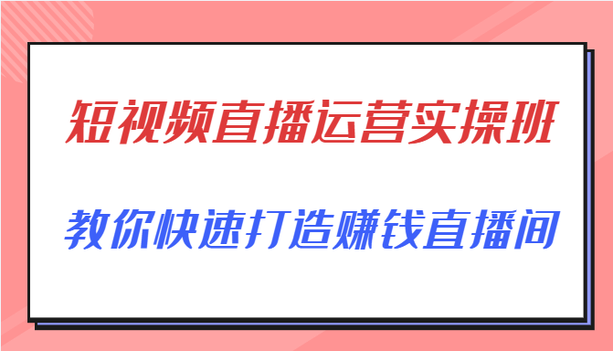 短视频直播运营实操班，直播带货精细化运营实操，教你快速打造赚钱直播间-连烟牍库