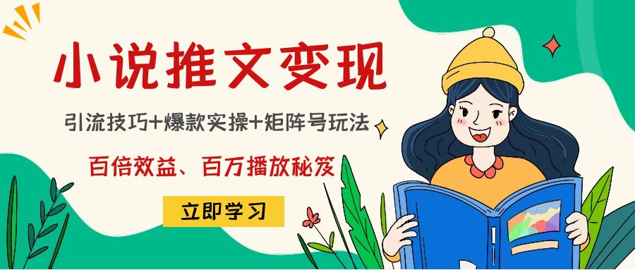 小说推文训练营：引流技巧+爆款实操+矩阵号玩法，百倍效益、百万播放秘笈-连烟牍库