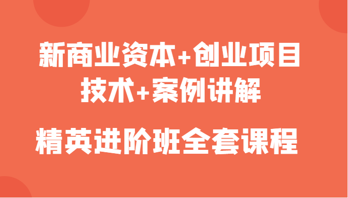 新商业资本+创业项目，技术+案例讲解，精英进阶班全套课程-连烟牍库