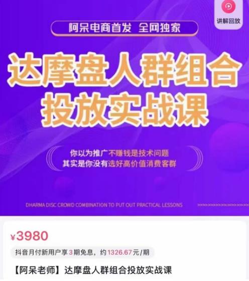 阿呆电商·达摩盘人群组合投放实战课，你以为推广不赚钱是技术问题，其实是你没有选好高价值消费客群-连烟牍库