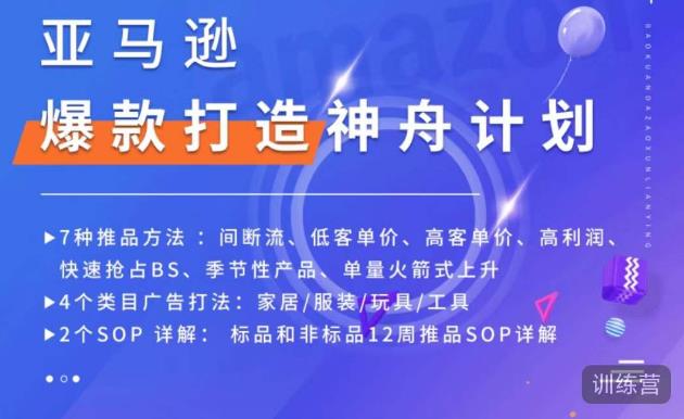 亚马逊爆款打造神舟计划，​7种推品方法，4个类目广告打法，2个SOP详解-连烟牍库