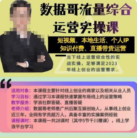 数据哥流量综合运营实操课：短视频、本地生活、个人IP知识付费、直播带货运营-连烟牍库