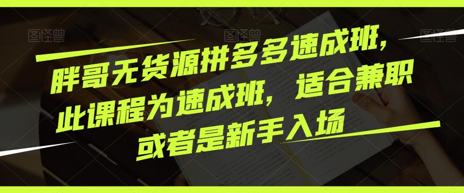胖哥无货源拼多多速成班，此课程为速成班，适合兼职或者是新手入场-连烟牍库