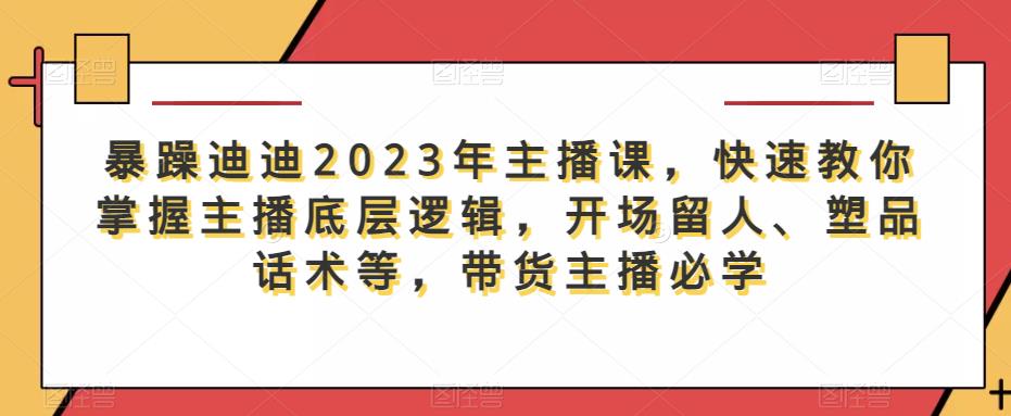 暴躁迪迪2023年主播课，快速教你掌握主播底层逻辑，开场留人、塑品话术等，带货主播必学-连烟牍库