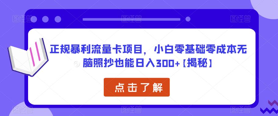 正规暴利流量卡项目，小白零基础零成本无脑照抄也能日入300+【揭秘】-连烟牍库