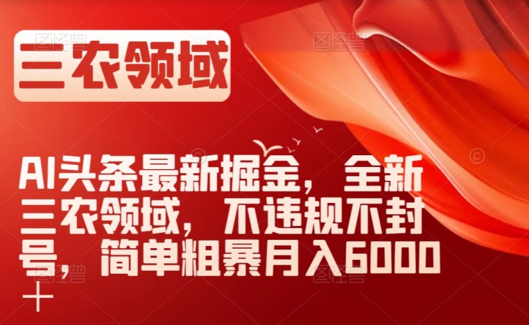 AI头条最新掘金，全新三农领域，不违规不封号，简单粗暴月入6000＋【揭秘】-连烟牍库