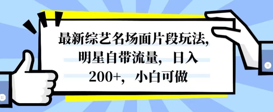 最新综艺名场面片段玩法，明星自带流量，日入200+，小白可做【揭秘】-连烟牍库