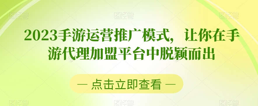 2023手游运营推广模式，让你在手游代理加盟平台中脱颖而出-连烟牍库