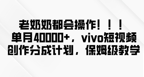 老奶奶都会操作，新平台无脑操作，单月40000+，vivo短视频创作分成计划【揭秘】-连烟牍库