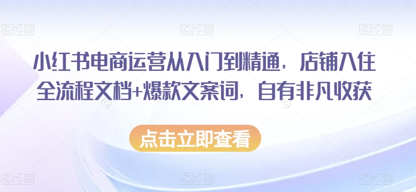 小红书电商运营从入门到精通，店铺入住全流程文档+爆款文案词，自有非凡收获-连烟牍库