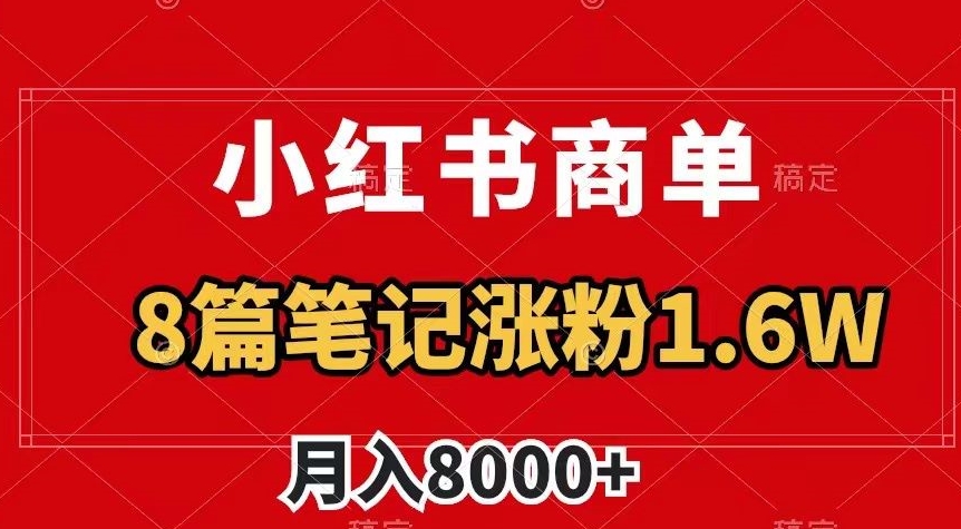 小红书商单最新玩法，8篇笔记涨粉1.6w，作品制作简单，月入8000+【揭秘】-连烟牍库