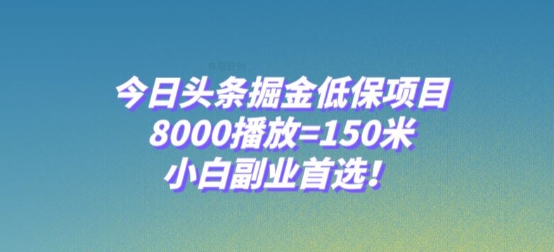 今日头条掘金低保项目，8000播放=150米，小白副业首选【揭秘】-连烟牍库