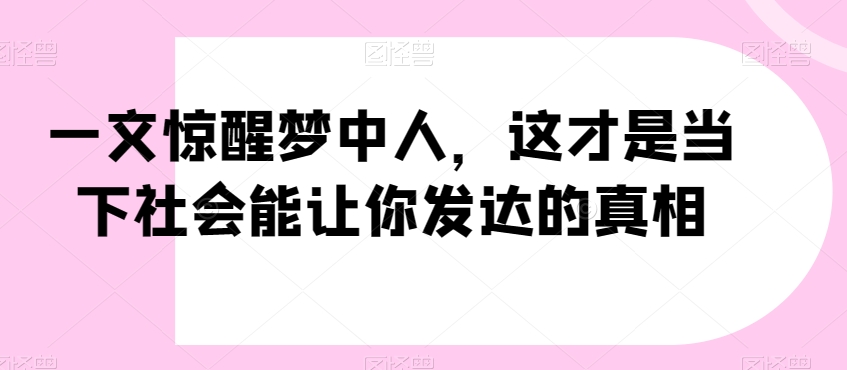 一文惊醒梦中人，这才是当下社会能让你发达的真相【公众号付费文章】-连烟牍库