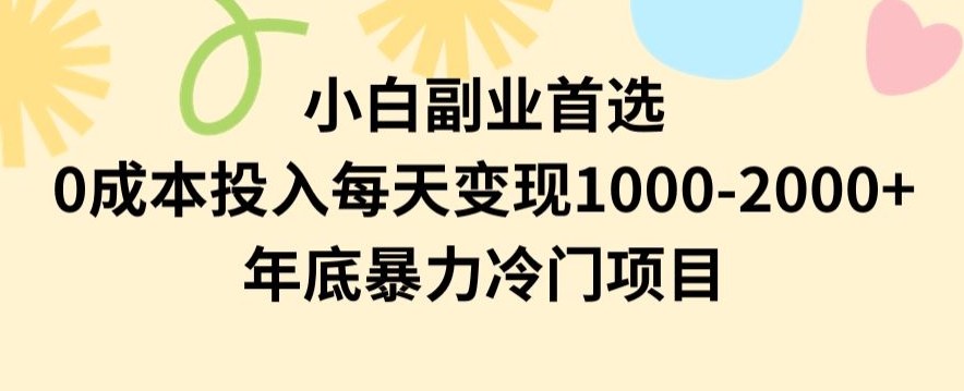 小白副业首选，0成本投入，每天变现1000-2000年底暴力冷门项目【揭秘】-连烟牍库