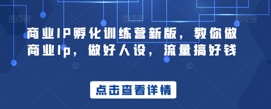 商业IP孵化训练营新版，教你做商业Ip，做好人设，流量搞好钱-连烟牍库