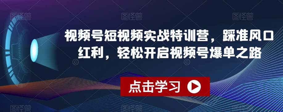 视频号短视频实战特训营，踩准风口红利，轻松开启视频号爆单之路-连烟牍库