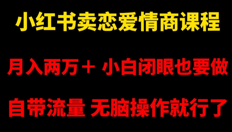 小红书卖恋爱情商课程，月入两万＋，小白闭眼也要做，自带流量，无脑操作就行了【揭秘】-连烟牍库