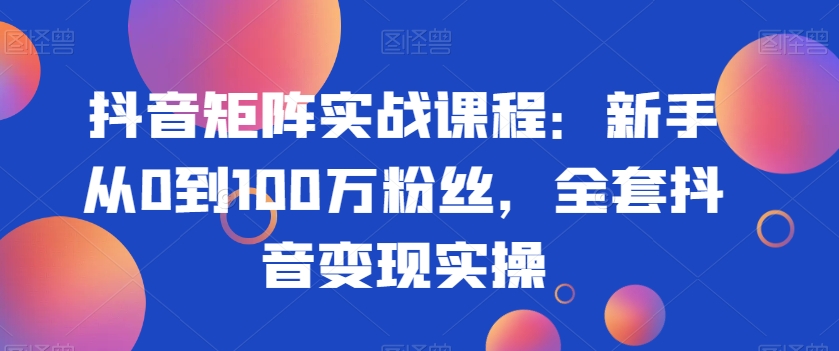 抖音矩阵实战课程：新手从0到100万粉丝，全套抖音变现实操-连烟牍库