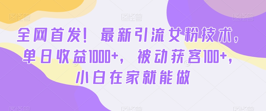 全网首发！最新引流女粉技术，单日收益1000+，被动获客100+，小白在家就能做【揭秘】-连烟牍库