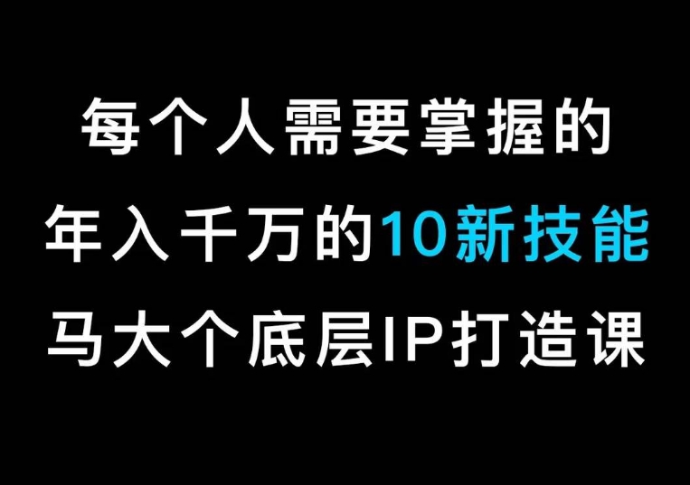 马大个的IP底层逻辑课，​每个人需要掌握的年入千万的10新技能，约会底层IP打造方法！-连烟牍库