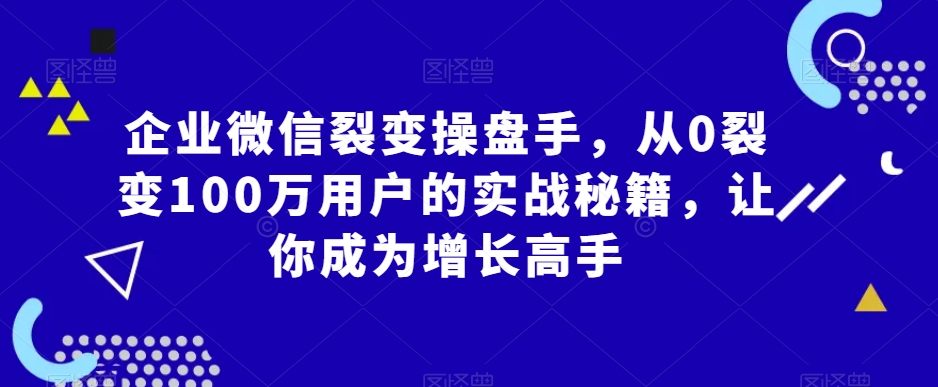 企业微信裂变操盘手，从0裂变100万用户的实战秘籍，让你成为增长高手-连烟牍库