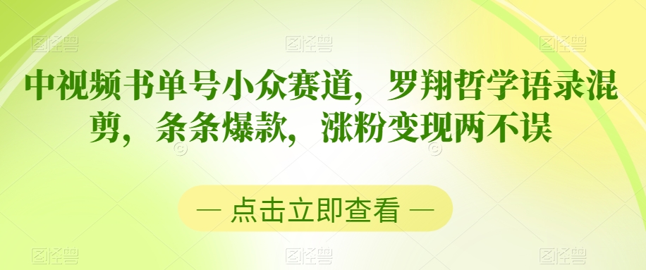 中视频书单号小众赛道，罗翔哲学语录混剪，条条爆款，涨粉变现两不误【揭秘】-连烟牍库