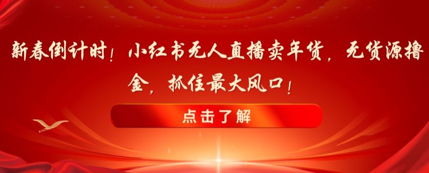 新春倒计时！小红书无人直播卖年货，无货源撸金，抓住最大风口【揭秘】-连烟牍库