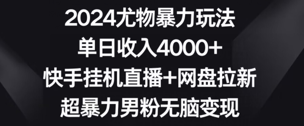2024尤物暴力玩法，单日收入4000+，快手挂机直播+网盘拉新，超暴力男粉无脑变现【揭秘】-连烟牍库
