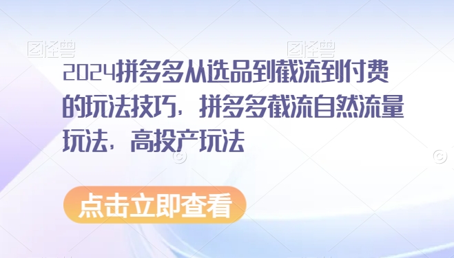2024拼多多从选品到截流到付费的玩法技巧，拼多多截流自然流量玩法，高投产玩法-连烟牍库