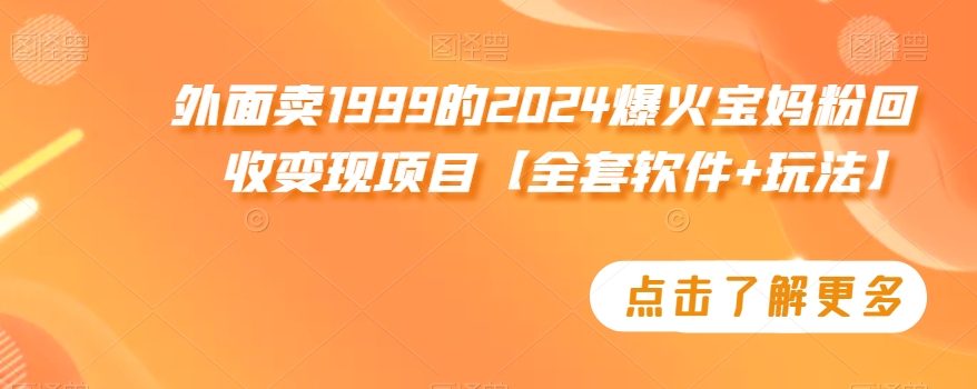 外面卖1999的2024爆火宝妈粉回收变现项目【全套软件+玩法】【揭秘】-连烟牍库