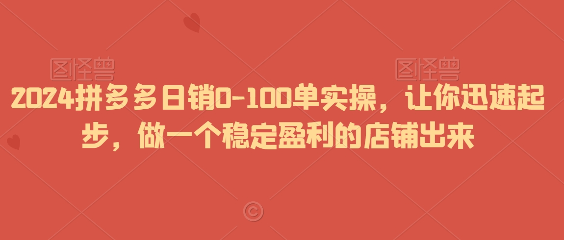 2024拼多多日销0-100单实操，让你迅速起步，做一个稳定盈利的店铺出来-连烟牍库