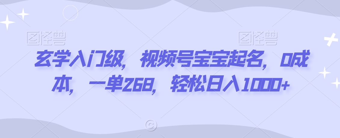 玄学入门级，视频号宝宝起名，0成本，一单268，轻松日入1000+【揭秘】-连烟牍库