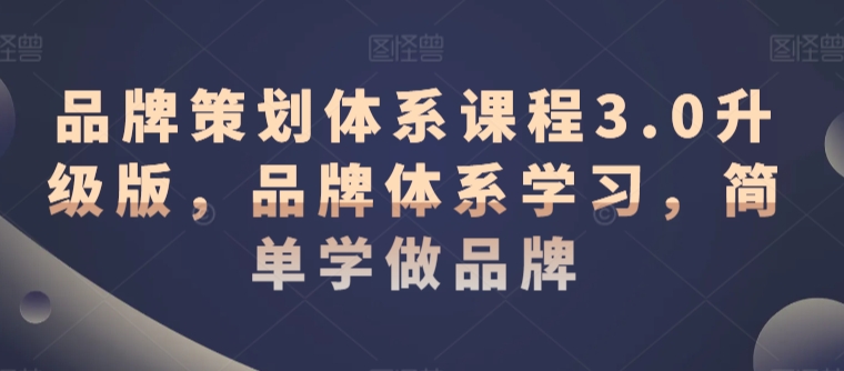 品牌策划体系课程3.0升级版，品牌体系学习，简单学做品牌-连烟牍库