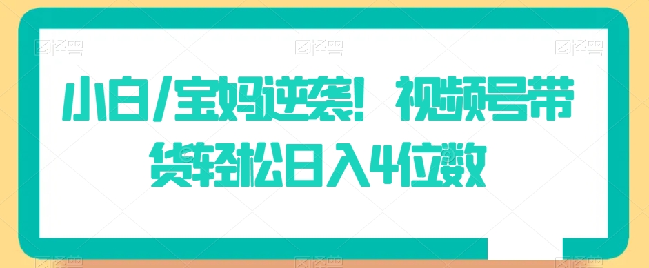 小白/宝妈逆袭！视频号带货轻松日入4位数【揭秘】-连烟牍库