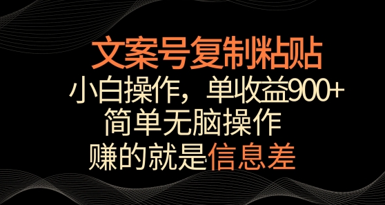 文案号掘金，简单复制粘贴，小白操作，单作品收益900+【揭秘】-连烟牍库