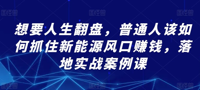 想要人生翻盘，普通人该如何抓住新能源风口赚钱，落地实战案例课-连烟牍库