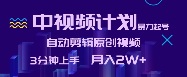 中视频计划暴力起号，自动剪辑原创视频，3分钟上手，月入2W+【揭秘】-连烟牍库