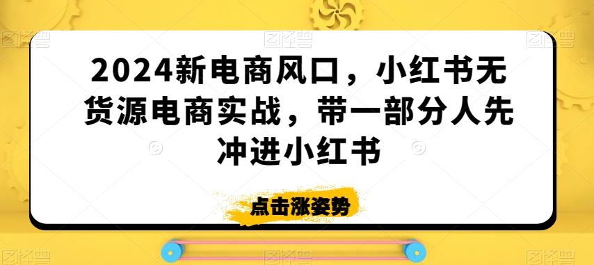 2024新电商风口，小红书无货源电商实战，带一部分人先冲进小红书-连烟牍库