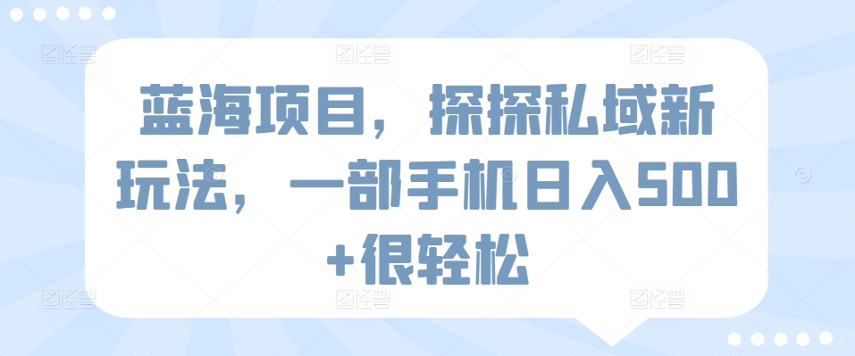 蓝海项目，探探私域新玩法，一部手机日入500+很轻松【揭秘】-连烟牍库