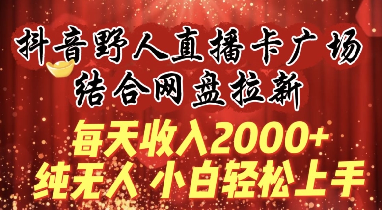 每天收入2000+，抖音野人直播卡广场，结合网盘拉新，纯无人，小白轻松上手【揭秘】-连烟牍库