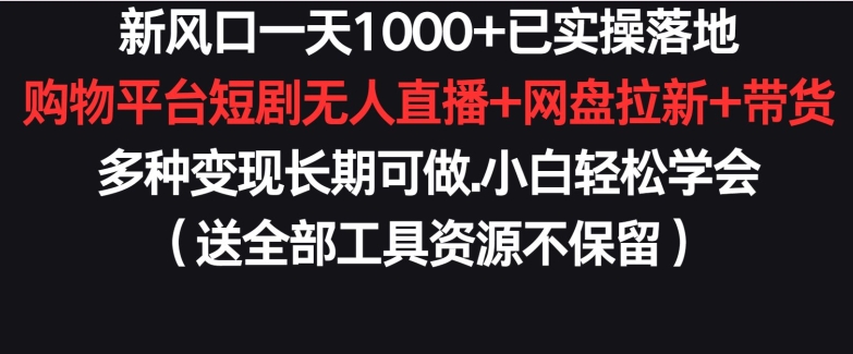 新风口一天1000+已实操落地购物平台短剧无人直播+网盘拉新+带货多种变现长期可做【揭秘】-连烟牍库
